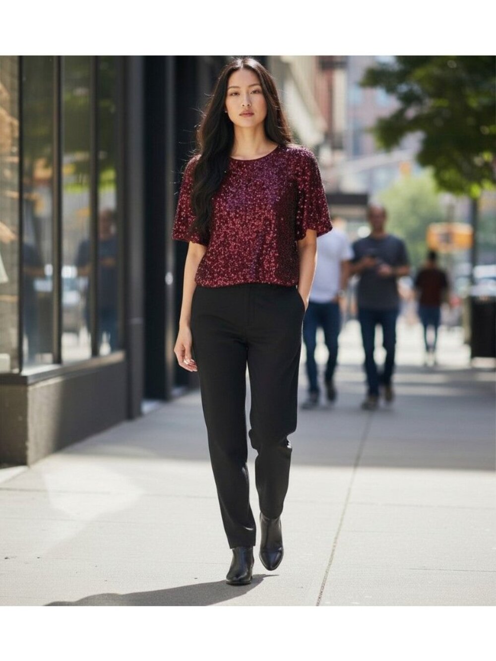 Nanette Lepore Sequin Cropped Top Burgundy Womens Small Polyester blend Party